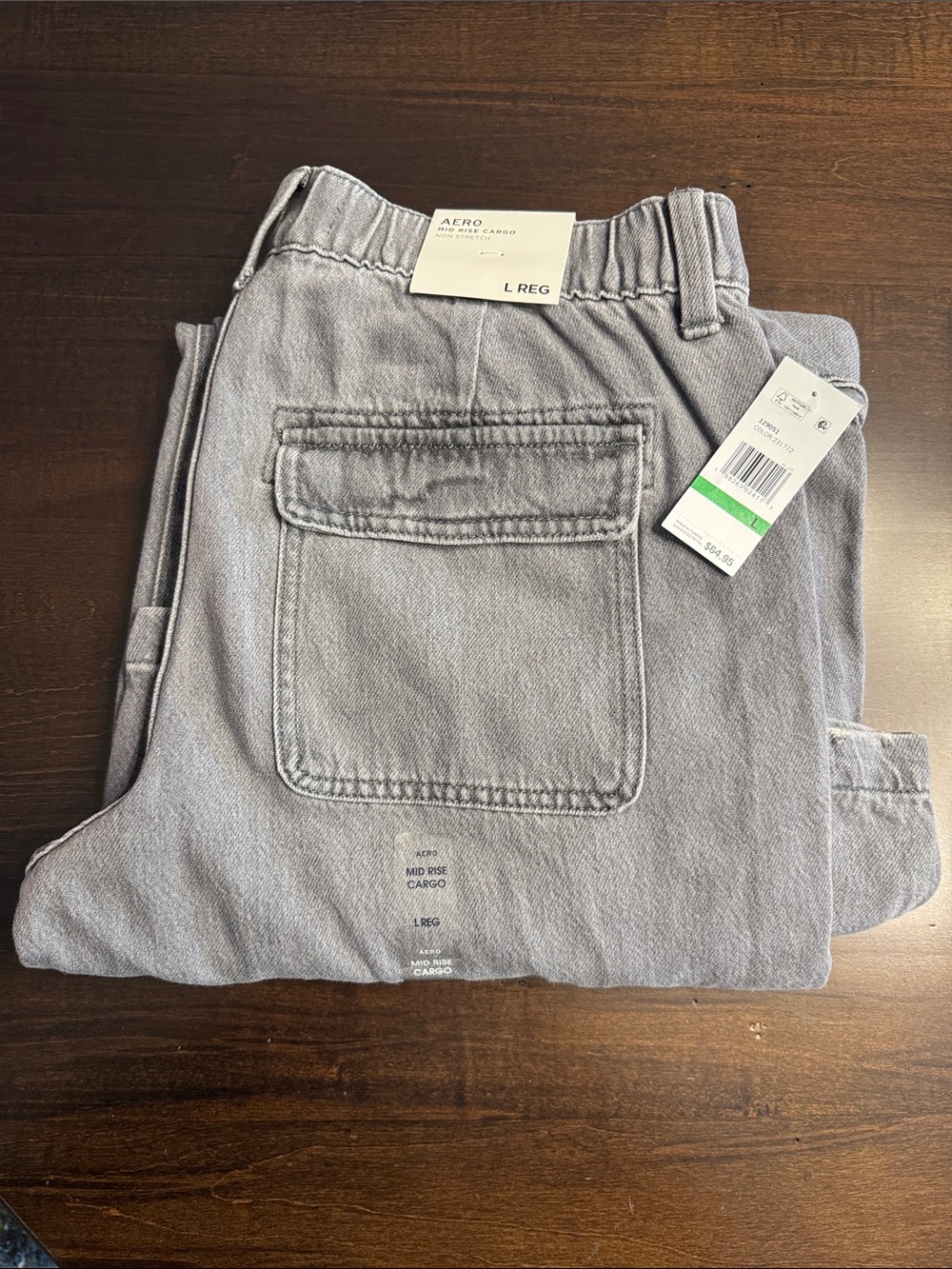 Aeropostale Womens Mid Rise Cargo Wide Light Grey Size L REG